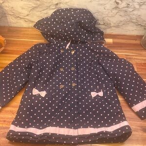 London Fog Navy and Pink Polka Dot Raincoat